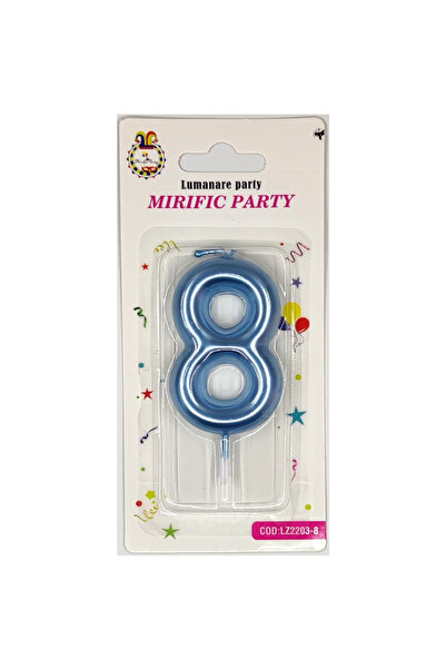 Mirific Party Lumânare albastră pentru tort, 6 cm, cifră 8