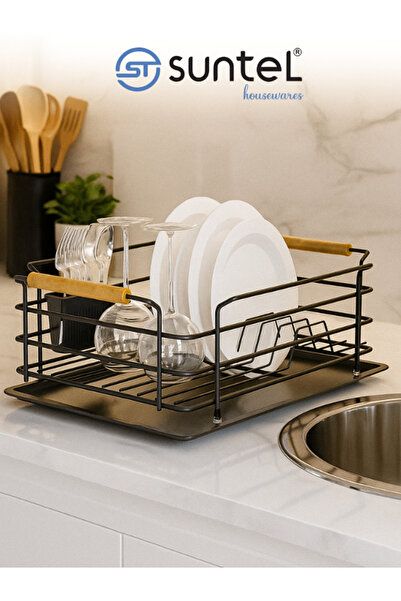 Suntel Ahşap Tutmaçlı Bulaşıklık Kaşıklık & Bez Bölmeli (Bez Askılı, Tepsi Dahil)