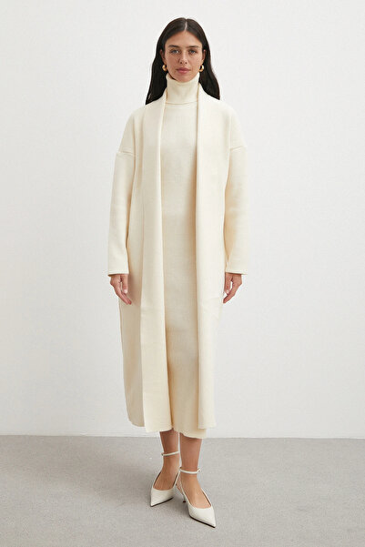 Never more Long Dress Cardigan Knitwear Set Ecru