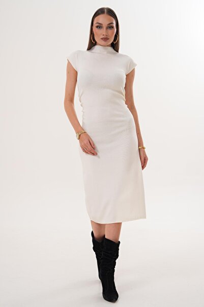 ŞİMAL Women's Waist Pleated Detailed Knitwear Knitted Long Dress 255151 -