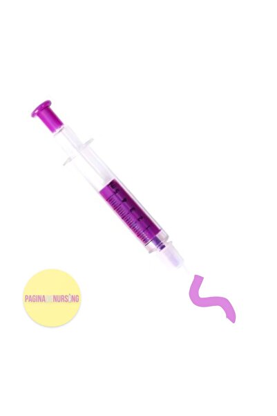 Pagina de Nursing Marker Evidențiator Seringă Mov cu pix integrat
