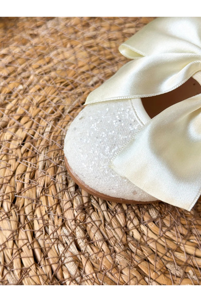aysskids Satin Bow White Stone Glitter Girls' Baby Ballerina Shoes