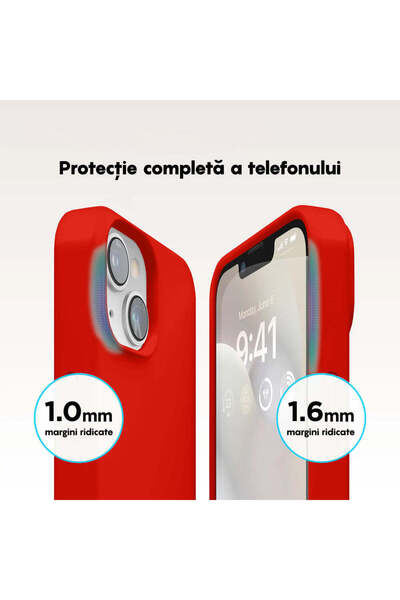 Casey Studios Husa Soft Silicone iPhone 14, Microfibra in Interior, de Protectie, Slim, Rosu