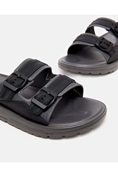 REDTAG Men Black Buckled Slide