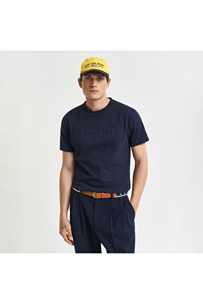 Gant Erkek Lacivert Regular Fit Bisiklet Yaka Logolu T-Shirt