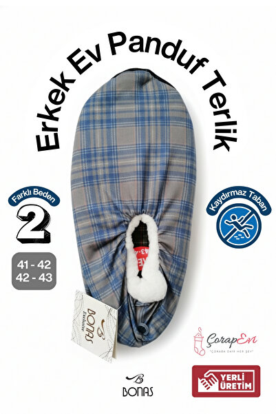 Bonas Erkek Ev Panduf, İçi Kışlık Peluş Sıcak Tutan, ABS Kaydırmaz Tabanlı Ev...