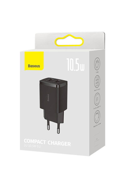 Baseus Compact Quick Charger, 2x USB, 10.5W (black)