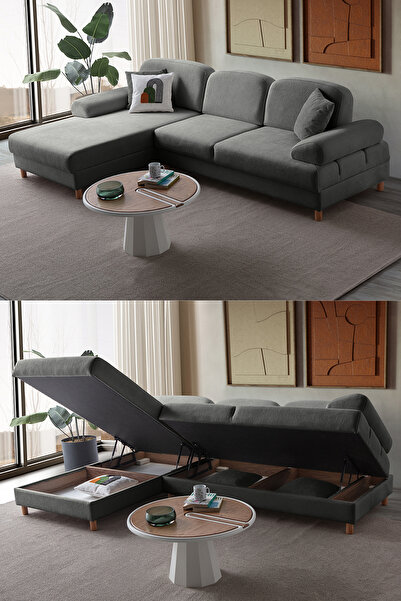 Eymense Aries Yataklı Sandıklı Köşe Takımı Antrasit Sol Köşe