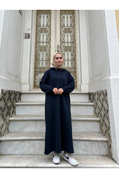 Jvelando Kapüşonlu Kışlık 3 İplik Tesettür Elbise