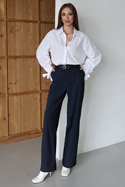 VAGGON Belted Double Pocket Palazzo Pants