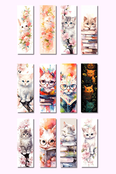 qoeuyl boutique مجموعة علامات الكتب المكونة من 12 قطعة بتصميم كتاب القطط والزهور