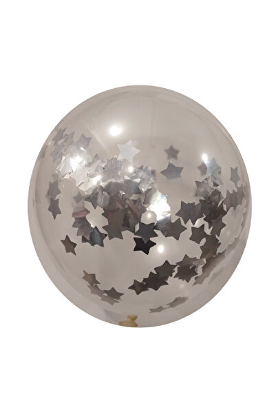 Mirific Party Party latex balloon, transparent with silver sequins, star, 35 cm, 5 pcs