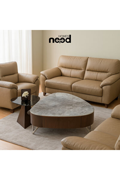 GESR HOME Marble and Wood Double Table with Black Glass Service Tray