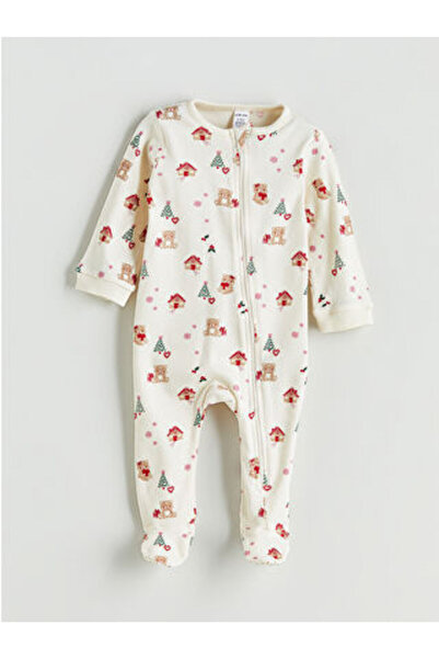 LC Waikiki LCW babyEkru Yılbaşı Temalı Kız Bebek Tulum