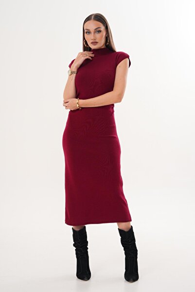 ŞİMAL Women's Waist Pleated Detailed Knitwear Knitted Long Dress 255151 -