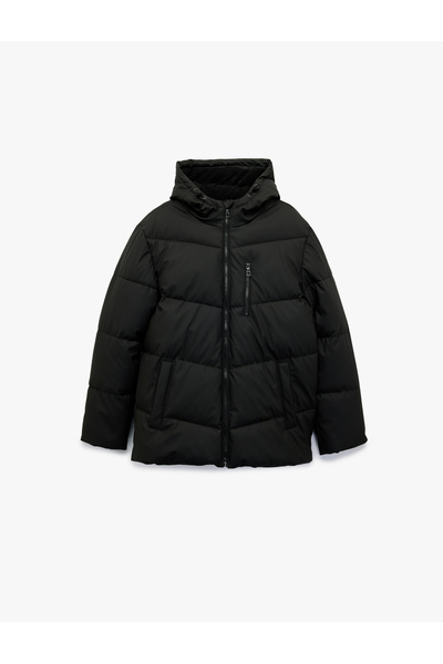 Koton Hooded Long Sleeve Zipper Pocket Detailed Winter Puffer Coat