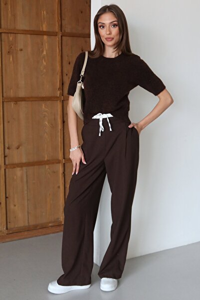 VAGGON Lace-Up Double Pocket Palazzo Pants