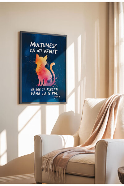 21mxm Unframed Cat Quote Canvas Poster in Romanian - Digital Print - Va rog Sa Plecati