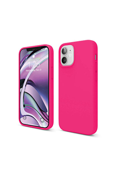Casey Studios Husa Silicon iPhone 12 Mini, cu Microfibra, Slim, de Protectie, Margini Ridicate, Fuchsia