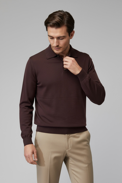 CHUBA Men's Polo Neck Buttoned Knitwear Sweater Brown 26W2012