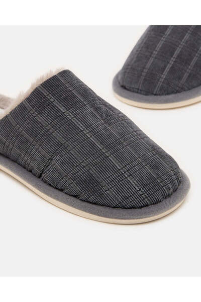 REDTAG Men Charcoal Textured Fur Slippers