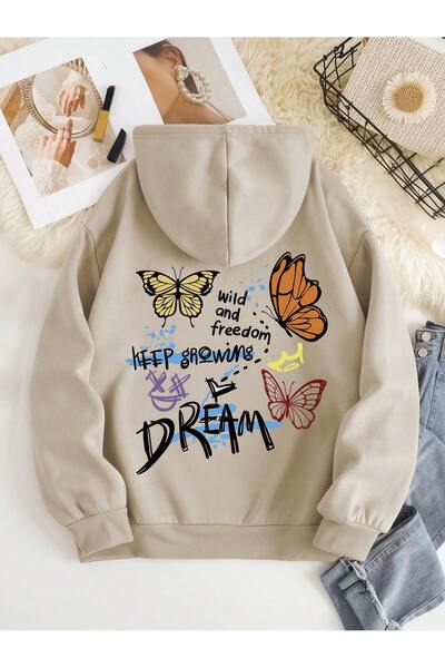 ship master Hanorac pentru femei Butterfly and Lettering cu imprimeu Kangaroo...