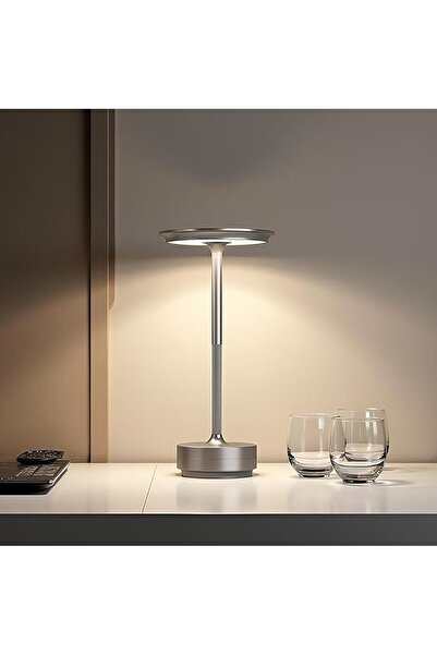 Taimi Cordless Rechargeable LED Table Lamp, 3-Colors,Touch Control,3 Brightness Levels, Silver- 28x13x9 cm