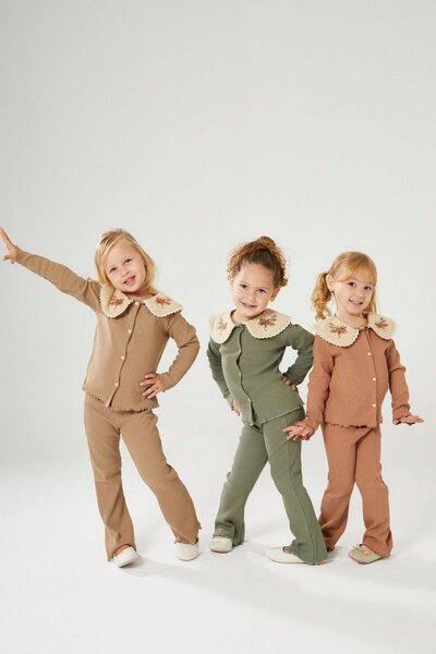 miabambim Corded Fabric Sets Brown with Embroidered Collar