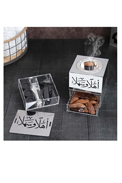 Story of candle مبخرة مع صندوق لحفظ البخور وللتخزين تأتي بعبارة "أهلاً وسهلا" مع ملقاط و ولاعة وفحم