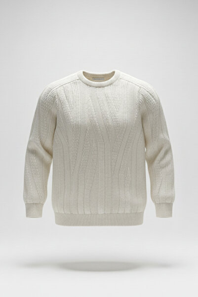 Pulltonic Erkek Bisiklet Yaka Desenli Kazak | %68 Kuzu Yünü