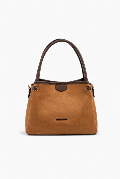 Silver Polo حقيبة يد نسائية SP1254 من جلد الغزال باللون البني الداكن