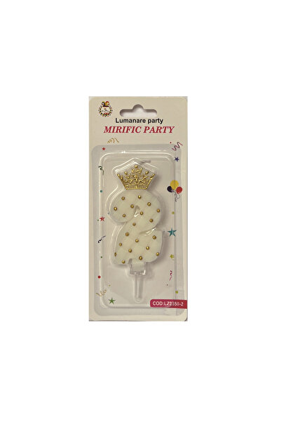 Mirific Party Cake candle, white & gold, 12 cm, number 2 (PPLZ2350-2)