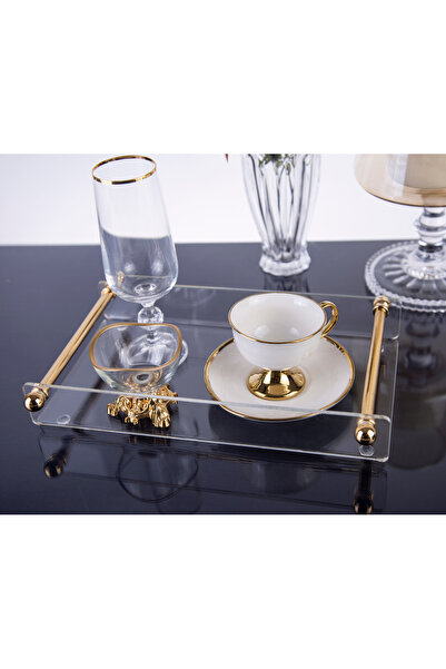 ARGKRİSTAL Modern Gold Handle Plexiglass Tray – Coffee Presentation Tray