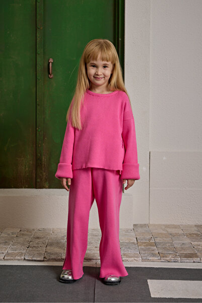Fahhar Kids Silk Textured Knitwear Set Pink