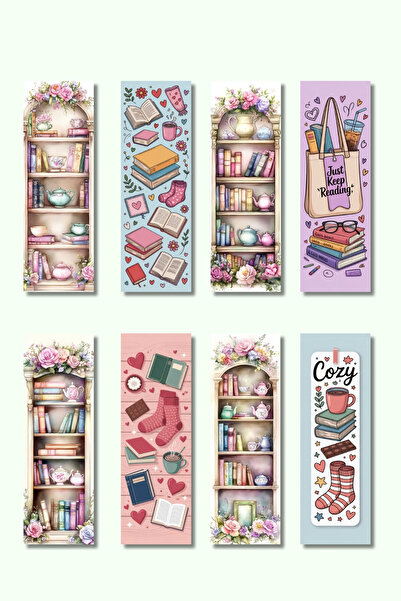 qoeuyl boutique Σετ σελιδοδεικτών 8 τεμαχίων με πολύχρωμο σχέδιο βιβλίων