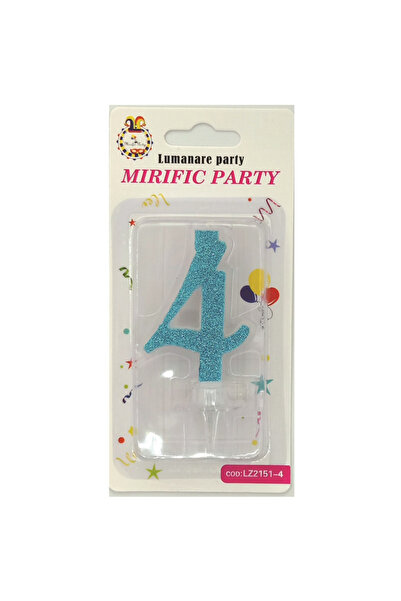 Mirific Party Blue glitter cake candle, 6 cm, number 4