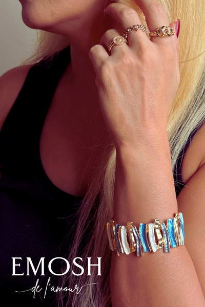 EMOSH de Lamour سوار بتصميم عصري فني |   اللون الأزرق الفضي والذهبي المميز | ...