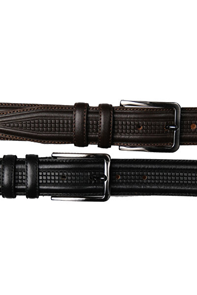 CüzCan Чорний шкіряний ремінь 3 см для чоловіків (ТКАНИНА/ЛЬОН)