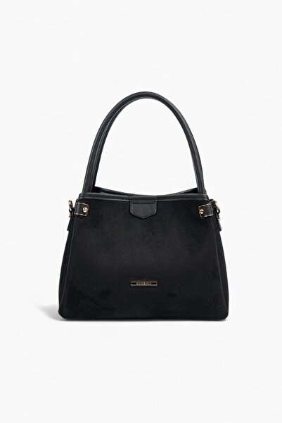 Silver Polo حقيبة يد نسائية SP1254 من جلد الغزال باللون الأسود