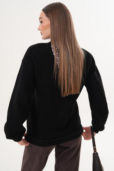 ŞİMAL Women's Ceylan Embroidered Scarf Detailed Three Thread Sweatshirt 255435 -