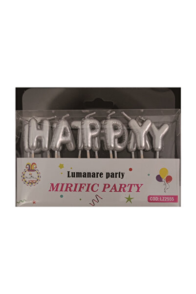 Mirific Party Lumânare pentru tort, argintie, 3 cm, „la mulți ani”