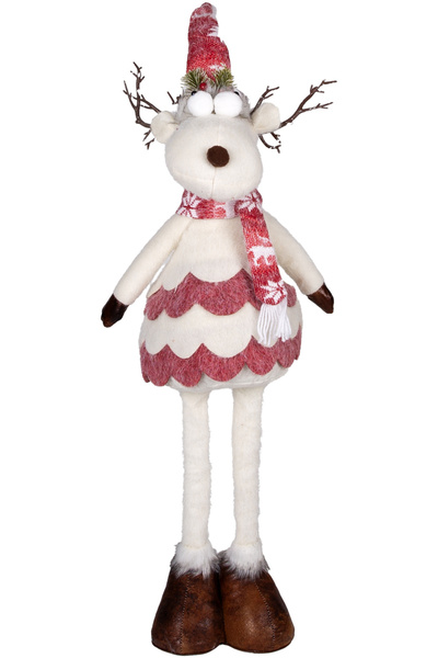 Herdekora Ornament de Crăciun, Figurină de elan, Roșu-Alb - Cu picioare extensibile în formă de telescop, 22x16x70-90 cm