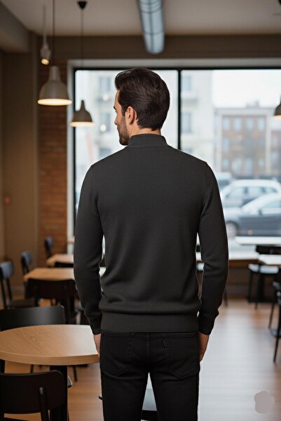 Mutlu City Men's Thin Wool Knitwear Regular Fit Dad Half Turtleneck High Neck Sweater Blouse 5140