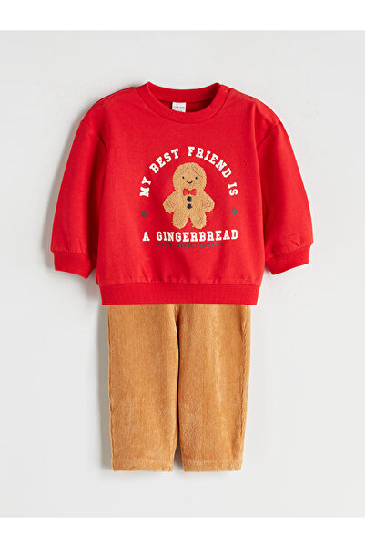 LC Waikiki Red Printed Baby Boy Sweatshirt and Pants 2-Pack