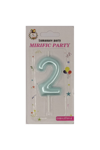 Mirific Party Blue cake candle, 6 cm, number 2