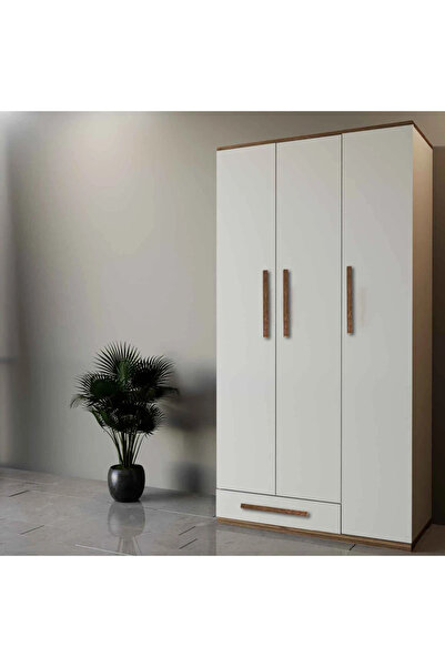 Stylish Home Three-door wardrobe and cabinet, white and brown - DLB03