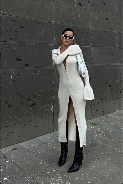 ForOus ROCHIE TRICOTATĂ DE CREAM BOYDAN, CU DETAILURI CU BUCĂTĂ, CU DETAILURI DETACHABLE