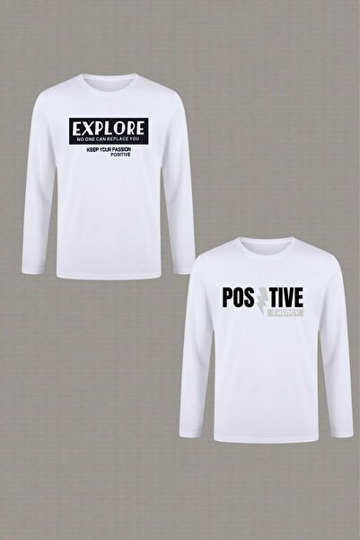 armicem Pachet de 2 unisex pentru copii cu imprimeu cu mânecă lungă basic tricou