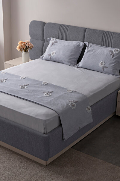 EL EVLİNA HOME COLLECTİON Double Embroidered Bedspread Set Chenille Fabric Punch Embroidered 240X260Cm
