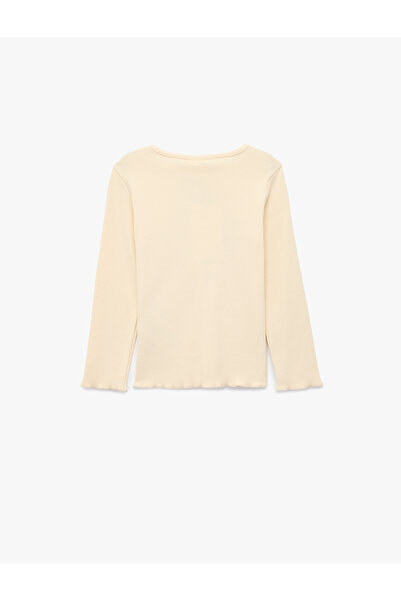 Koton Long Sleeve Crew Neck Cotton T-Shirt with Floral Embroidery Detail